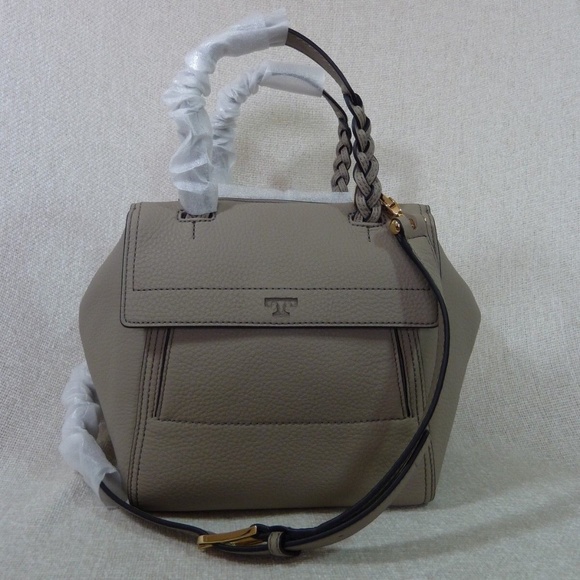 New Tory Burch Half-Moon Gray Leather Small Satchel/Shoulder/Crossbody Bag AUTH - Picture 4 of 13